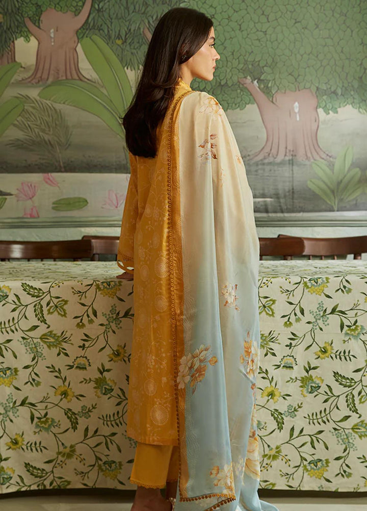 Seher By Cross Stitch Embroidered Cambric Suits Unstitched 3 Piece CS23SH D-08 Tan Gold - Winter Collection