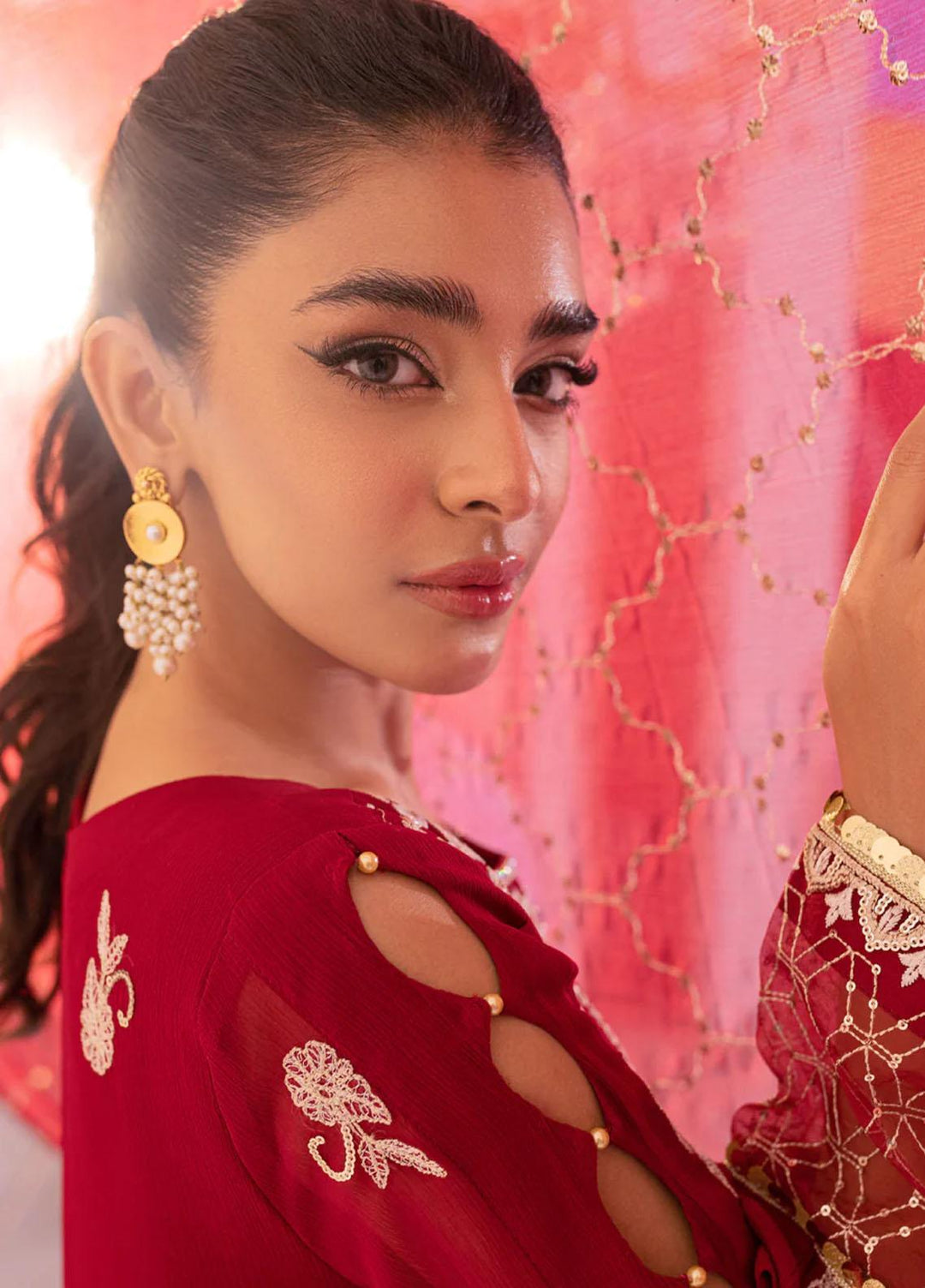 Seher By Shamooz Embroidered Chiffon Suits Unstitched 4 Piece SHM23SE SU-068 Crimson - Formal Collection