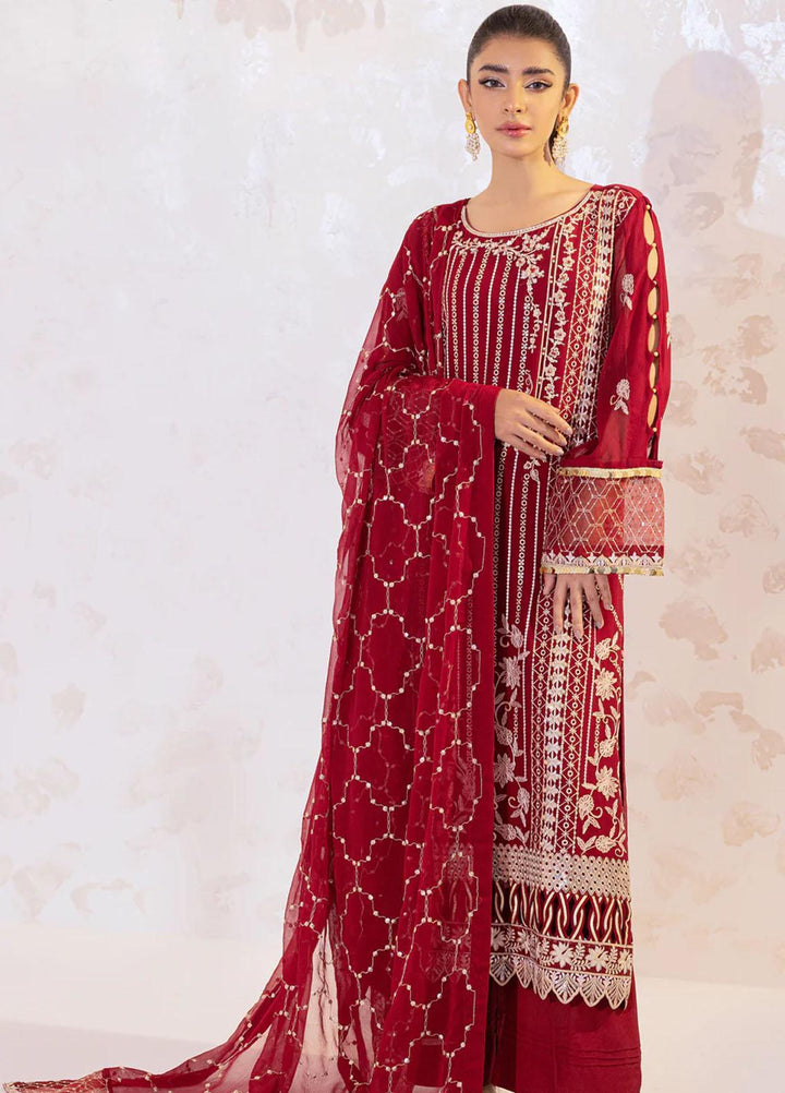 Seher By Shamooz Embroidered Chiffon Suits Unstitched 4 Piece SHM23SE SU-068 Crimson - Formal Collection