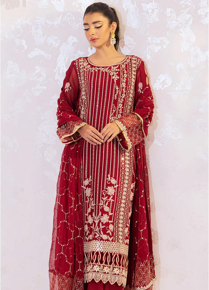 Seher By Shamooz Embroidered Chiffon Suits Unstitched 4 Piece SHM23SE SU-068 Crimson - Formal Collection