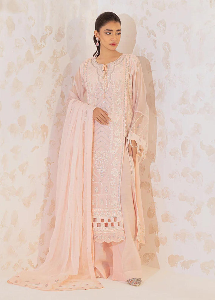 Seher By Shamooz Embroidered Chiffon Suits Unstitched 4 Piece SHM23SE SU-069 Pastel Pink - Formal Collection