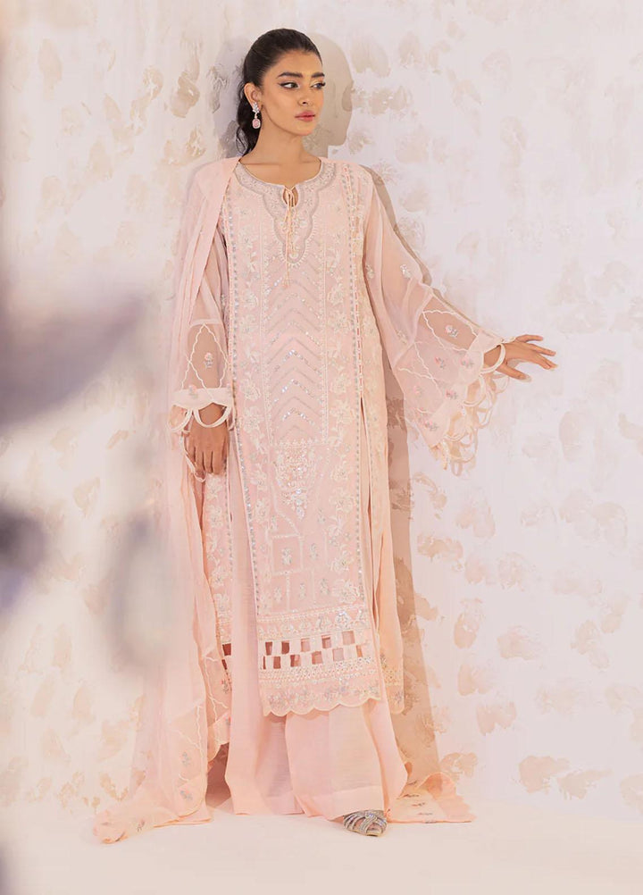 Seher By Shamooz Embroidered Chiffon Suits Unstitched 4 Piece SHM23SE SU-069 Pastel Pink - Formal Collection