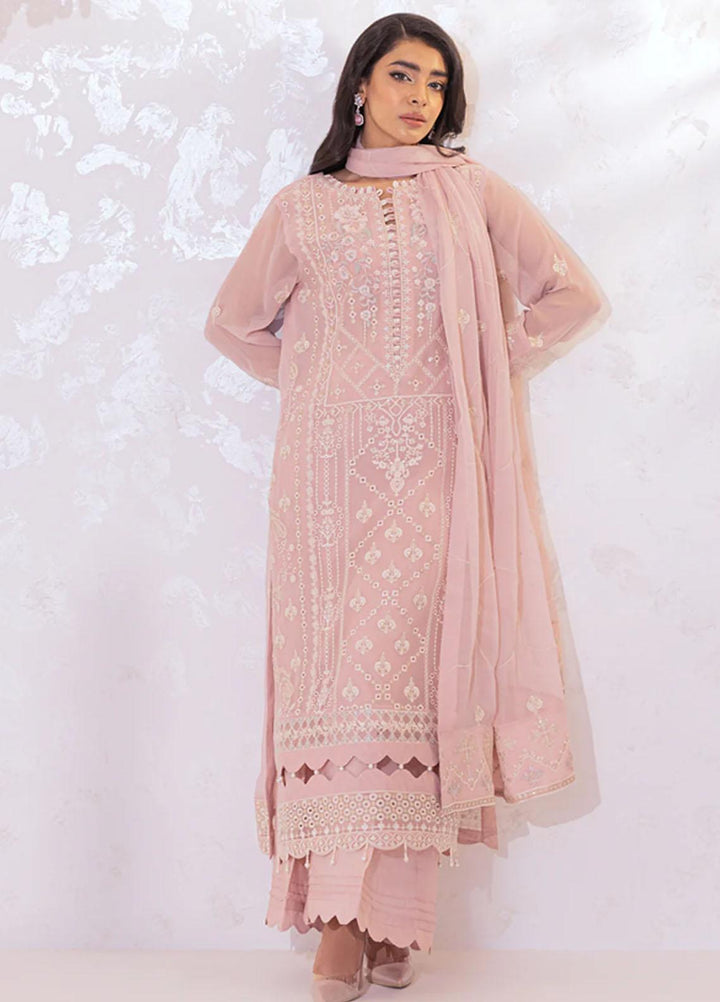 Seher By Shamooz Embroidered Chiffon Suits Unstitched 4 Piece SHM23SE SU-070 Tea Pink - Formal Collection