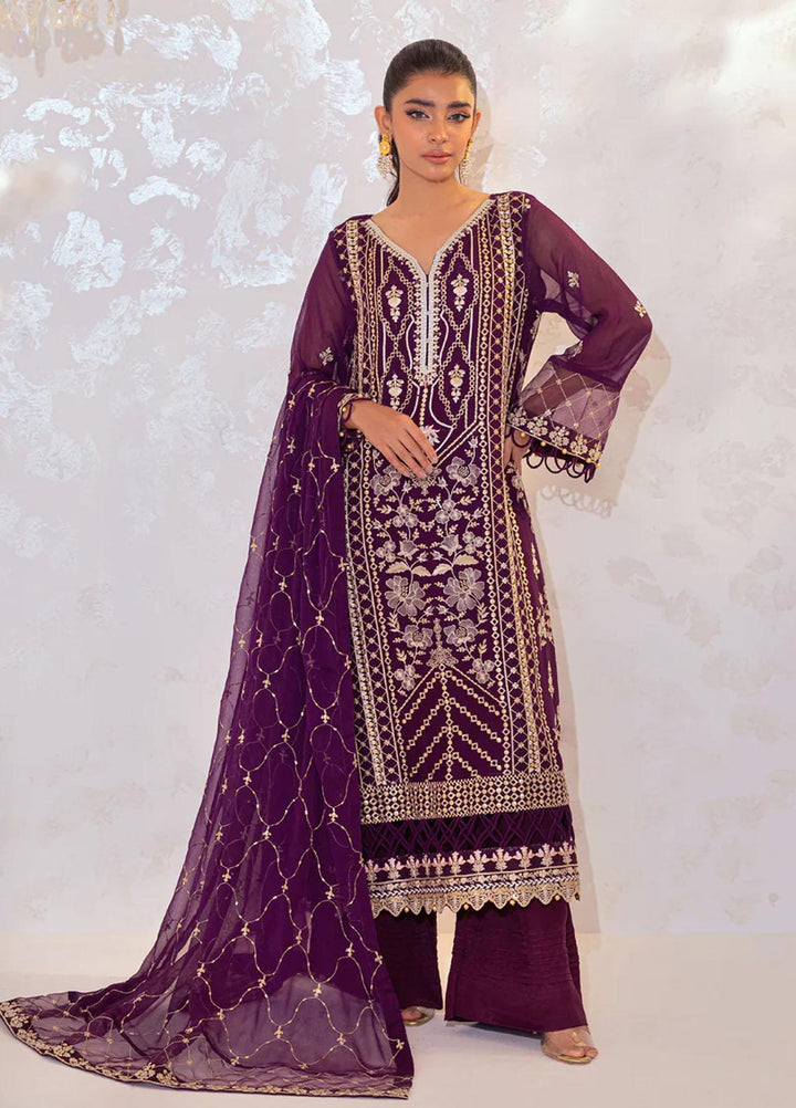 Seher By Shamooz Embroidered Chiffon Suits Unstitched 4 Piece SHM23SE SU-071 Plum - Formal Collection
