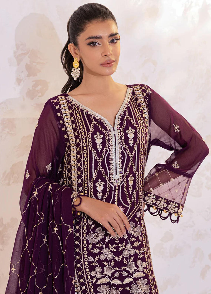 Seher By Shamooz Embroidered Chiffon Suits Unstitched 4 Piece SHM23SE SU-071 Plum - Formal Collection