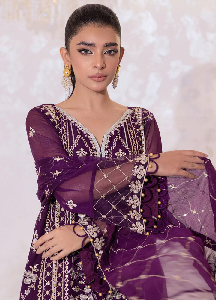 Seher By Shamooz Embroidered Chiffon Suits Unstitched 4 Piece SHM23SE SU-071 Plum - Formal Collection
