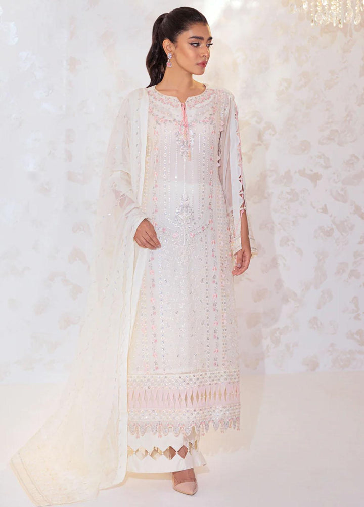 Seher By Shamooz Embroidered Chiffon Suits Unstitched 4 Piece SHM23SE SU-073 Ivory Hue - Formal Collection