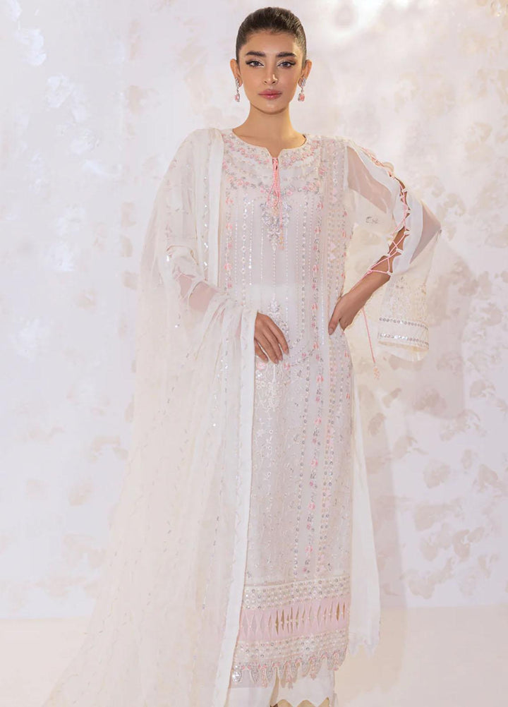 Seher By Shamooz Embroidered Chiffon Suits Unstitched 4 Piece SHM23SE SU-073 Ivory Hue - Formal Collection