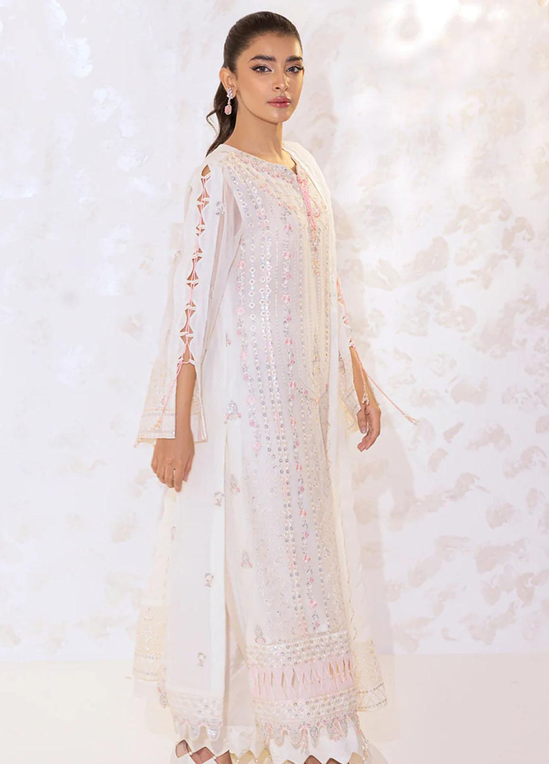 Seher By Shamooz Embroidered Chiffon Suits Unstitched 4 Piece SHM23SE SU-073 Ivory Hue - Formal Collection