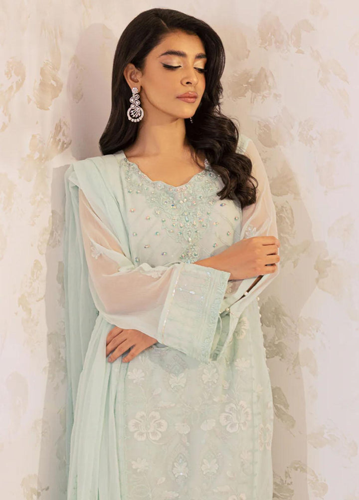 Seher By Shamooz Embroidered Chiffon Suits Unstitched 4 Piece SHM23SE SU-074 Pale Turquoise - Formal Collection