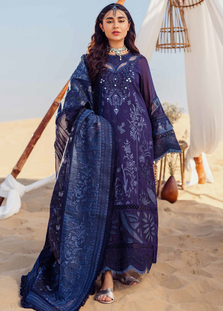 Sehra By Nureh Embroidered Lawn Suits Unstitched 3 Piece NU24SS Nile Blue NE-77 - Summer Collection