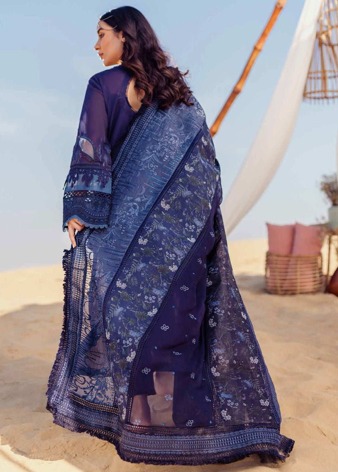 Sehra By Nureh Embroidered Lawn Suits Unstitched 3 Piece NU24SS Nile Blue NE-77 - Summer Collection