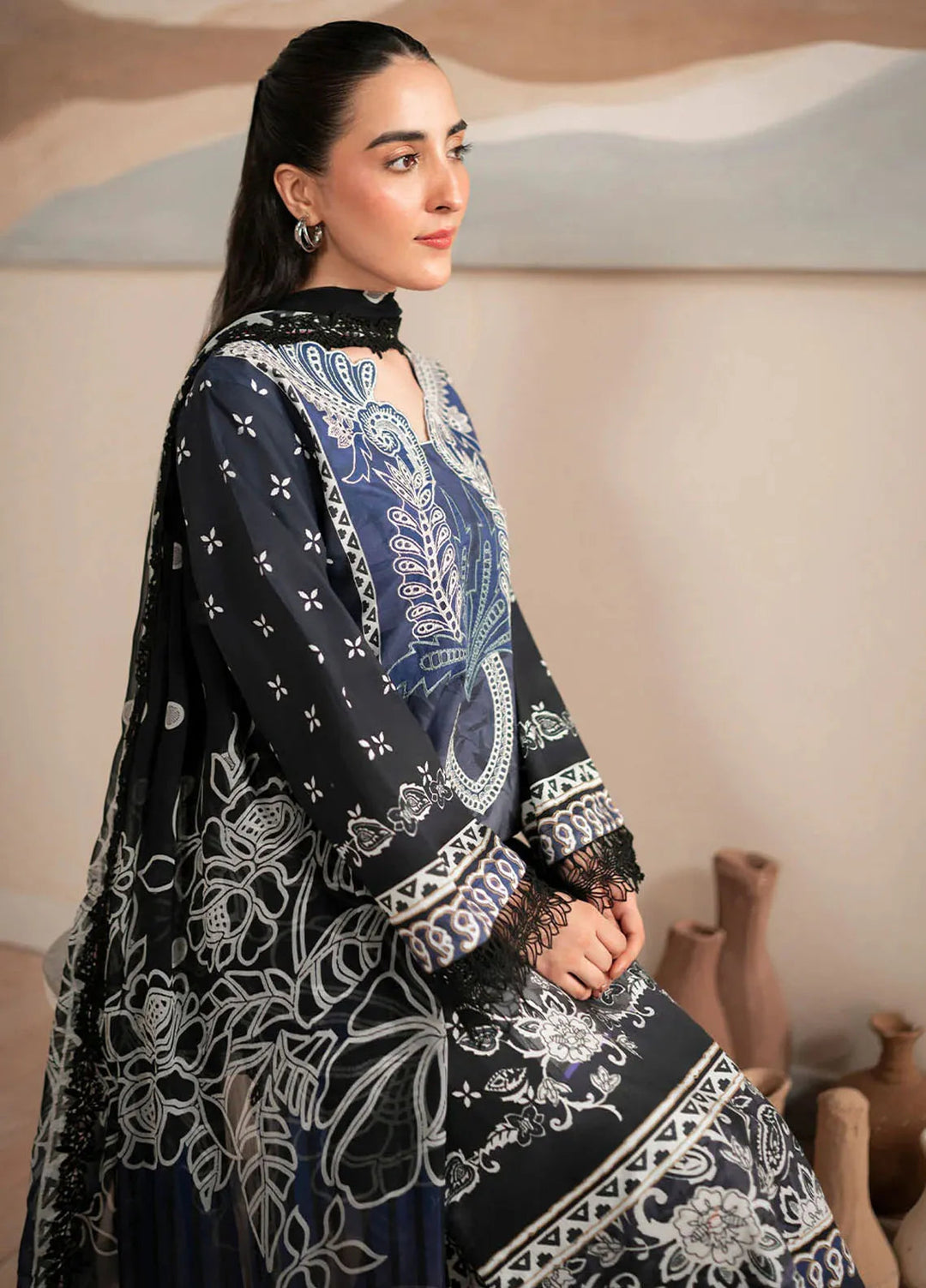 Selene By Roheenaz Embroidered Cambric Suit Unstitched 3 Piece RNZ24S RNP-06B Iris - Fall Collection