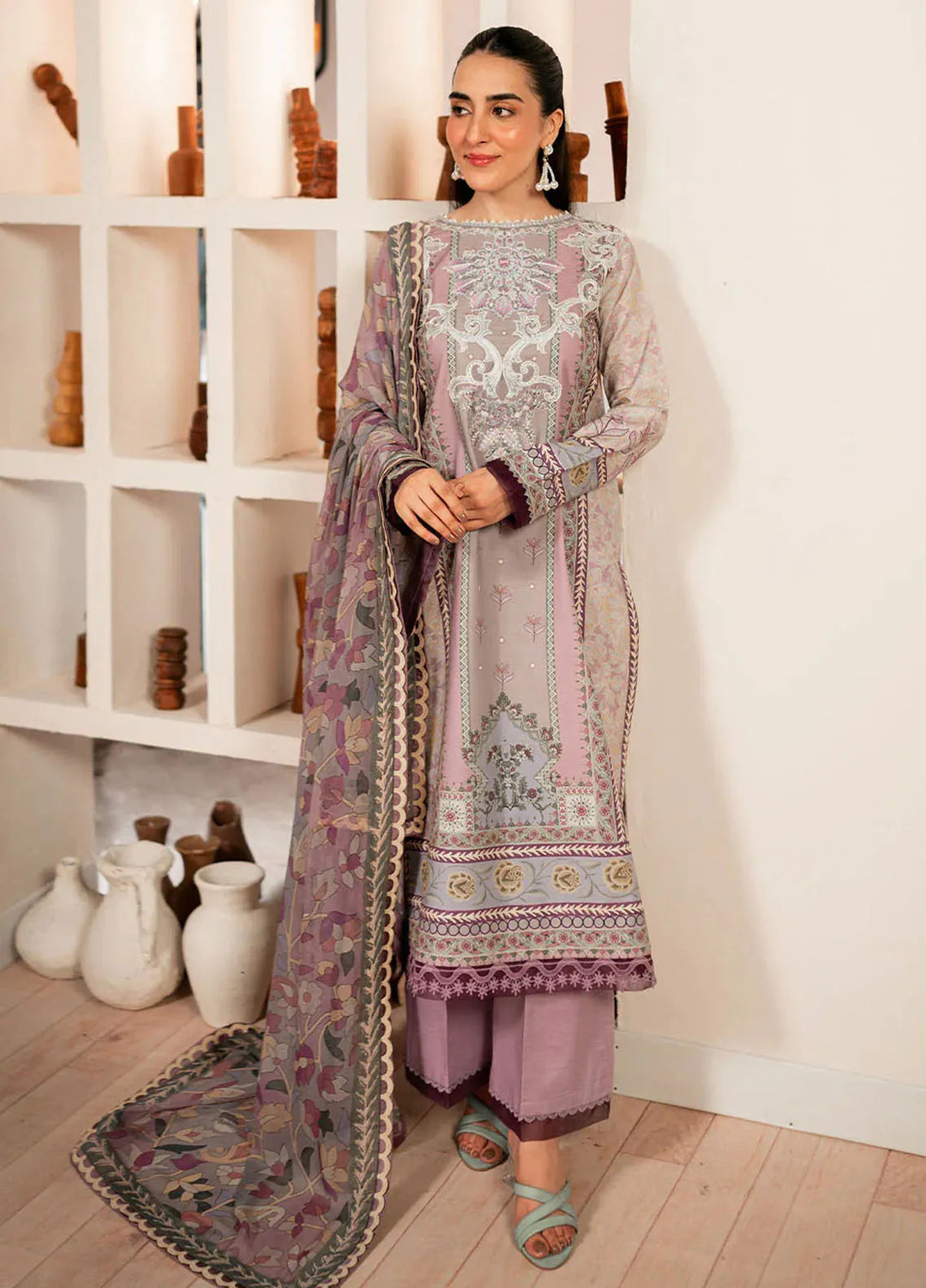 Selene By Roheenaz Embroidered Cambric Suit Unstitched 3 Piece RNZ24S RNP-07B Lavender - Fall Collection