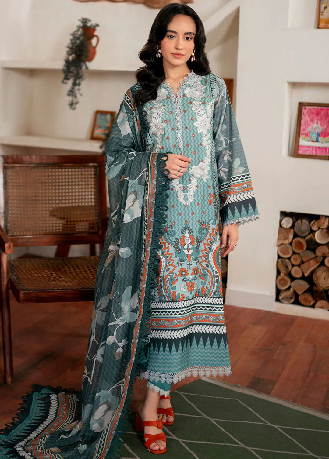 Selene By Roheenaz Embroidered Cambric Suit Unstitched 3 Piece RNZ24S RNP-08B Aurora - Fall Collection