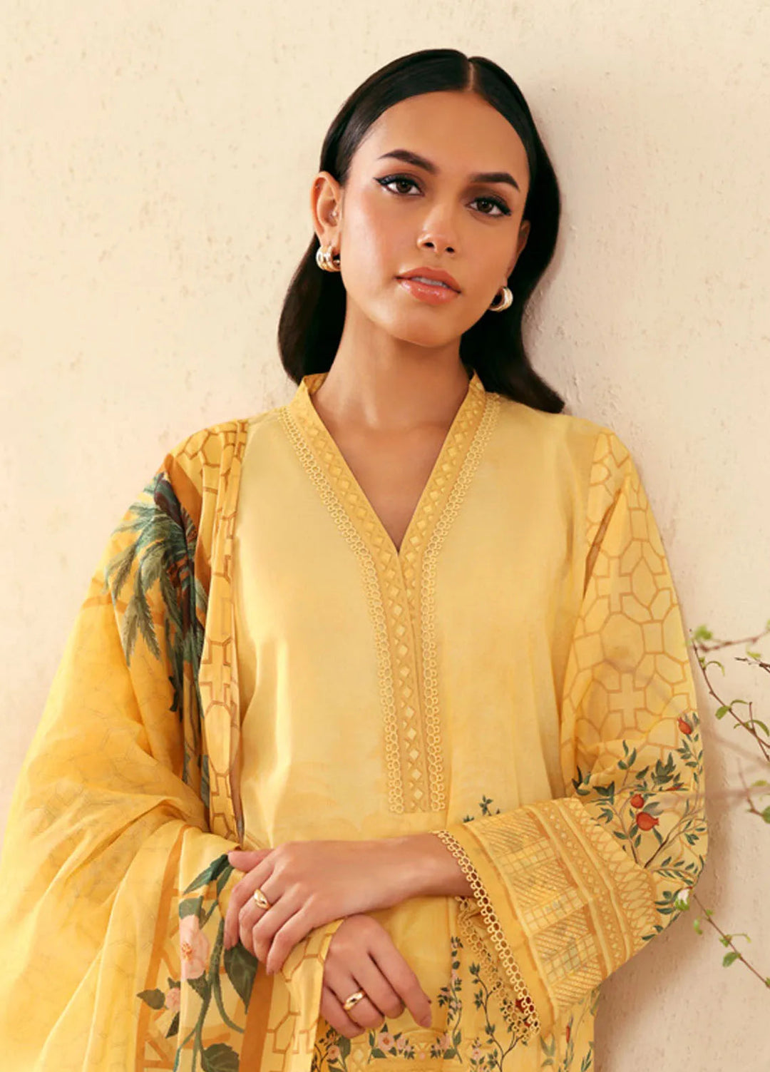 Selene by Sahar Printed Lawn Suits Unstitched 3 Piece SHR25S CL-V1-S25-08 Golden Trellis - Summer Collection