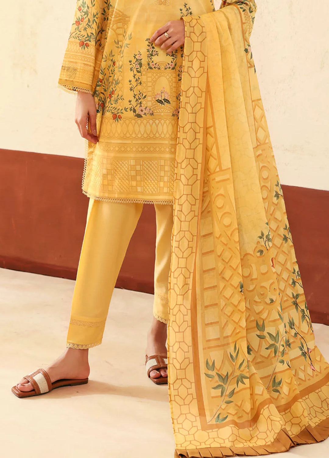 Selene by Sahar Printed Lawn Suits Unstitched 3 Piece SHR25S CL-V1-S25-08 Golden Trellis - Summer Collection
