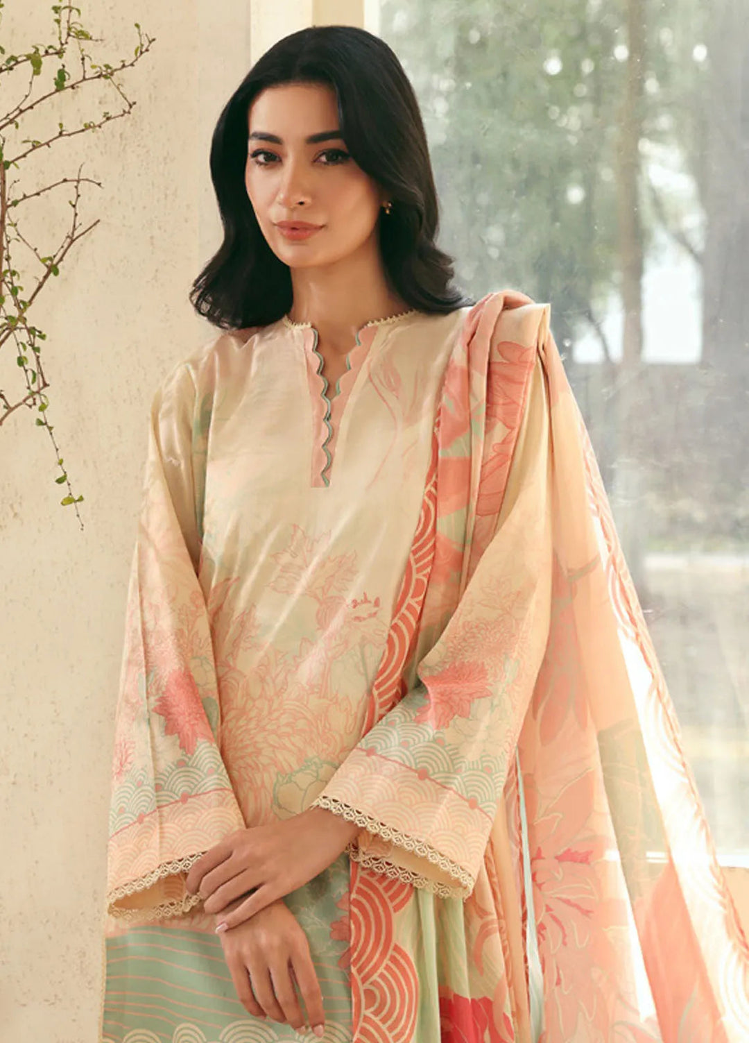 Selene by Sahar Printed Lawn Suits Unstitched 3 Piece SHR25S CL-V1-S25-09 Rosette Reverie - Summer Collection