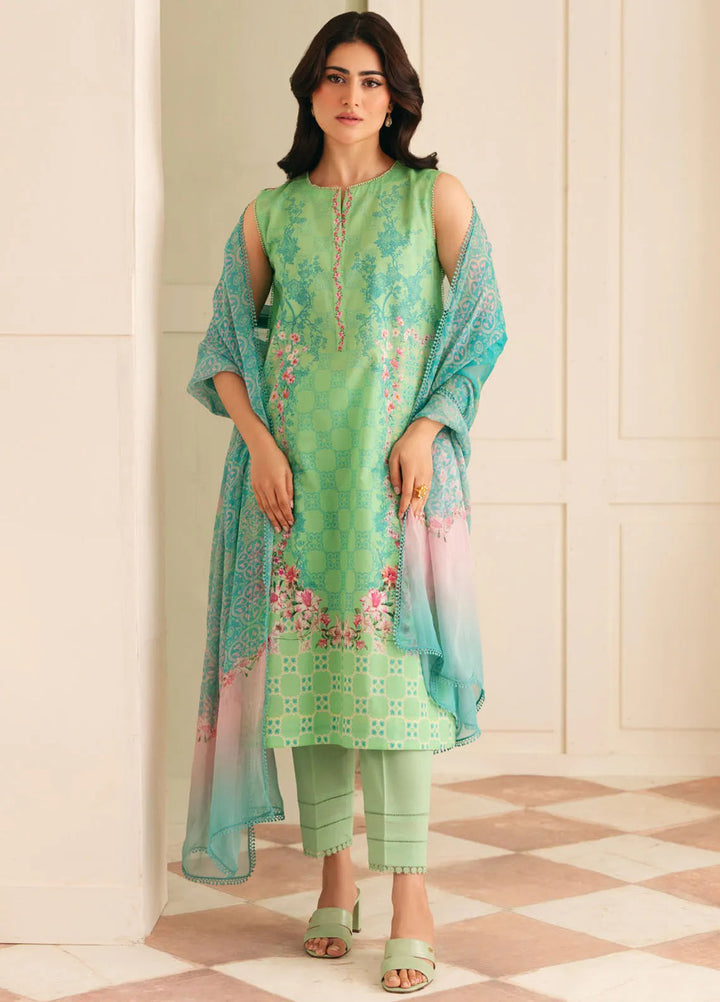 Selene by Sahar Printed Lawn Suits Unstitched 3 Piece SHR25S CL-V1-S25-11 Seafoam Garden - Summer Collection
