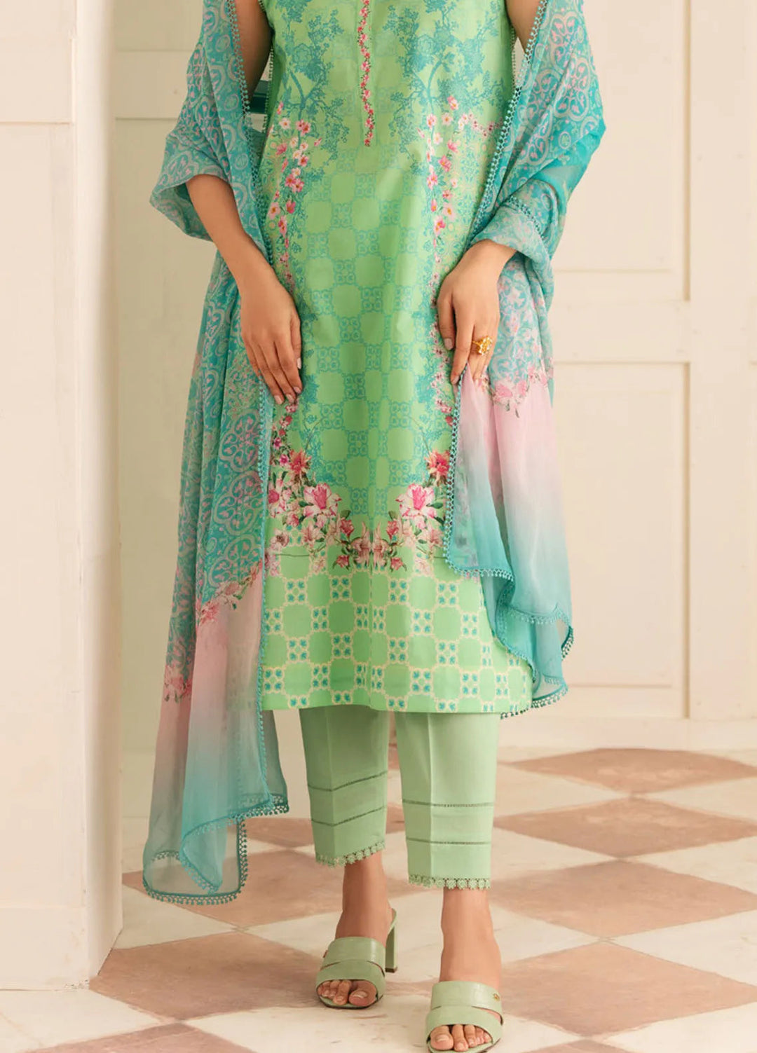 Selene by Sahar Printed Lawn Suits Unstitched 3 Piece SHR25S CL-V1-S25-11 Seafoam Garden - Summer Collection