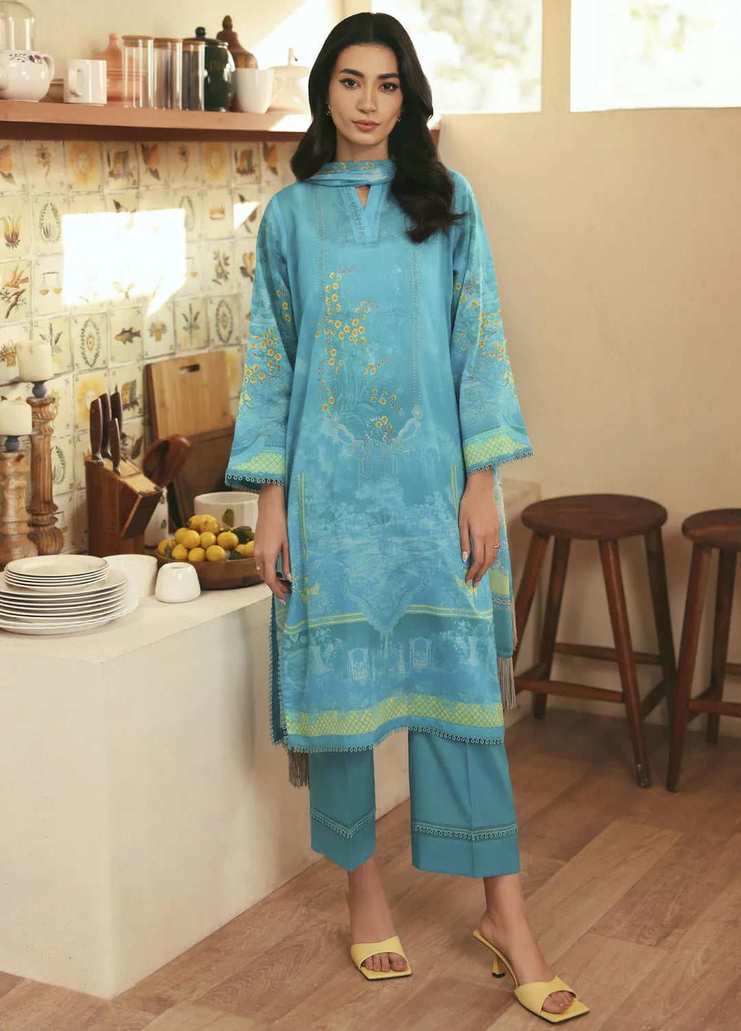 Selene by Sahar Printed Lawn Suits Unstitched 3 Piece SHR25S CL-V1-S25-15 Oceanic Petals - Summer Collection