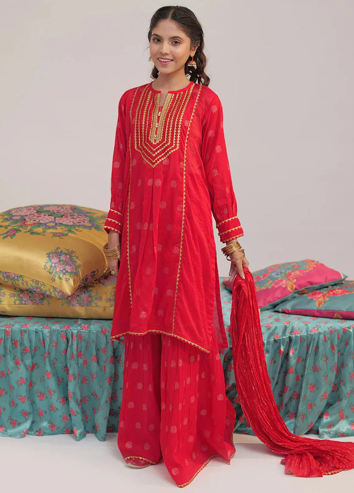 Senorita Banarsi Casual 3 Piece Suit for Girls -  GDD-02429-RED/GLD