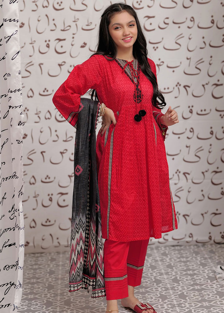 Senorita Cotton Casual 3 Piece Suit for Girls -  GAD-02275-RED/MCL