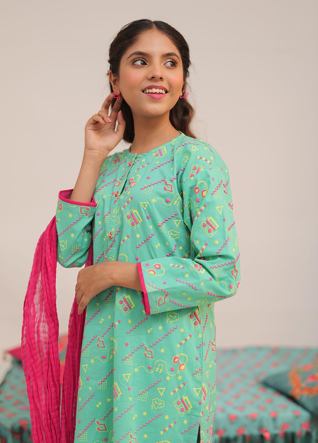 Senorita Cotton Casual 3 Piece Suit for Girls -  GAD-02546-SGN/MCL