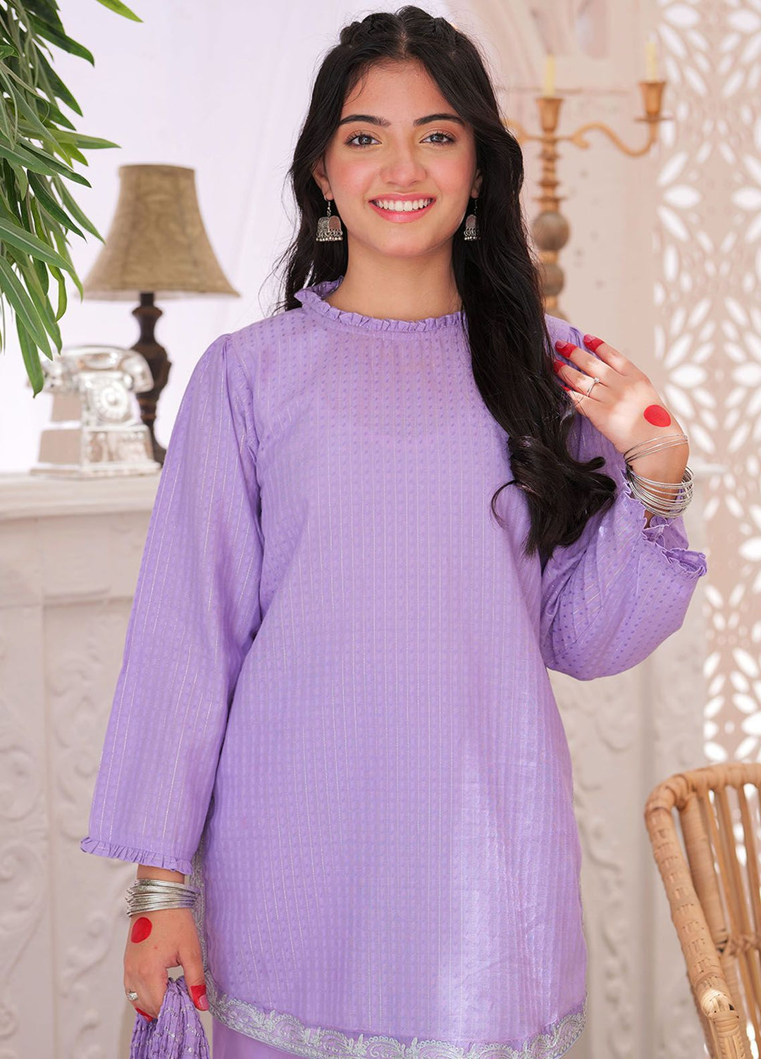 Senorita Cotton Casual 3 Piece Suit for Girls -  GBD-02344-PRL/SLR