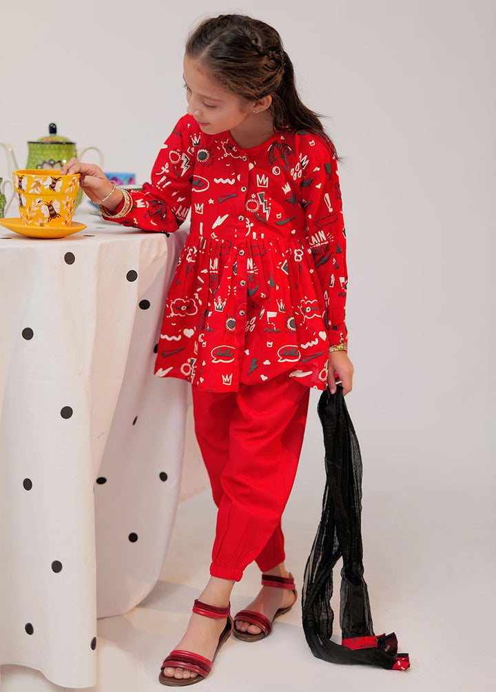 Senorita Cotton Casual 3 Piece Suit for Girls -  KAD-02542-RED/MCL