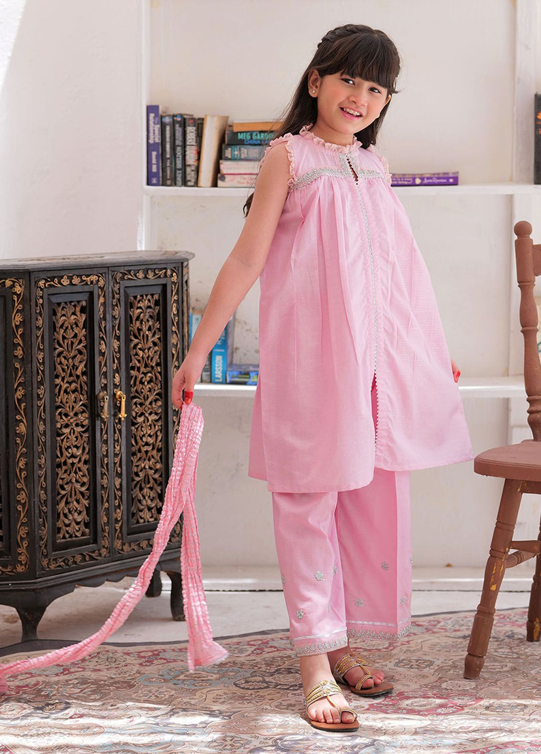 Senorita Cotton Casual 3 Piece Suit for Girls -  KBD-02346-PNK/SLR