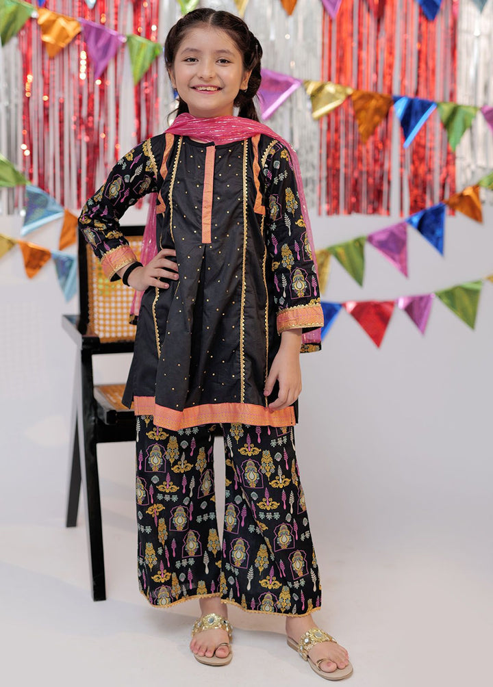 Senorita Cotton Casual 3 Piece Suit for Girls -  KBD-02535-BLK/GLD