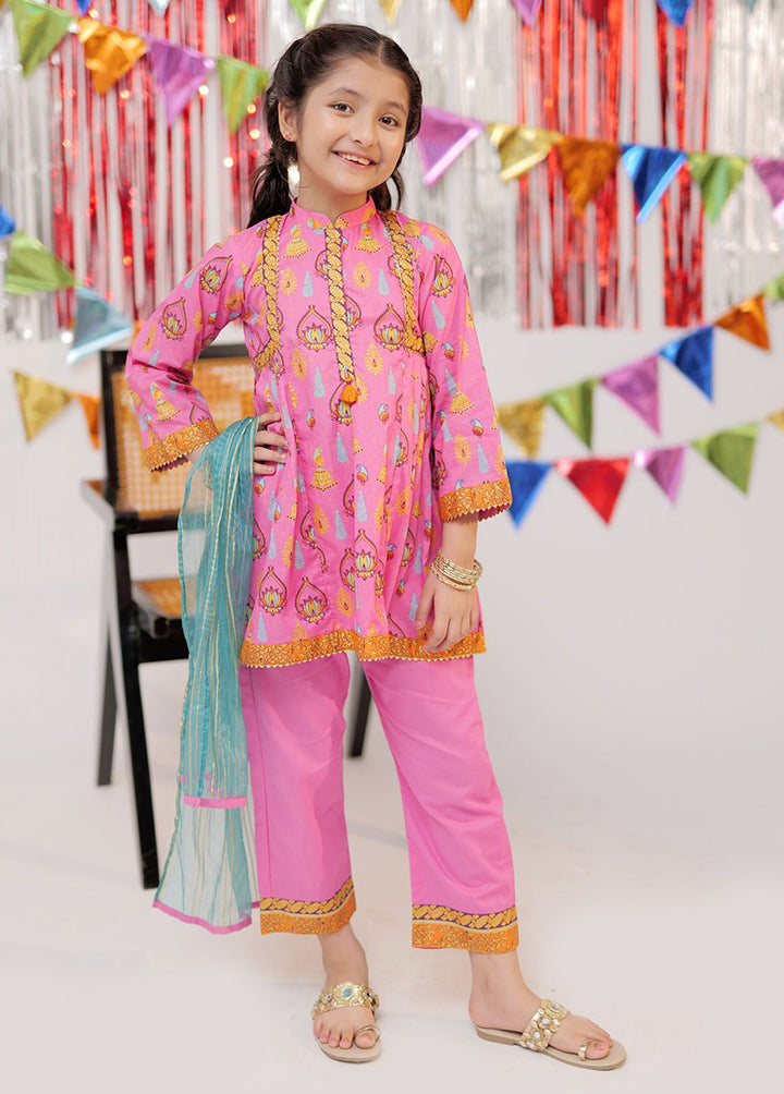 Senorita Cotton Casual 3 Piece Suit for Girls -  KBD-02536-PNK/GLD