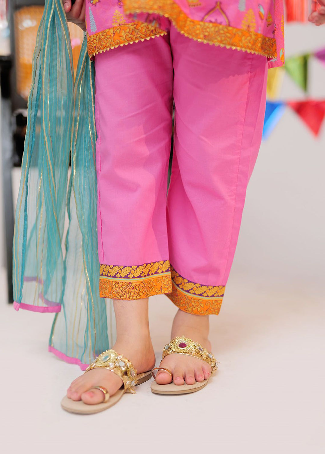 Senorita Cotton Casual 3 Piece Suit for Girls -  KBD-02536-PNK/GLD