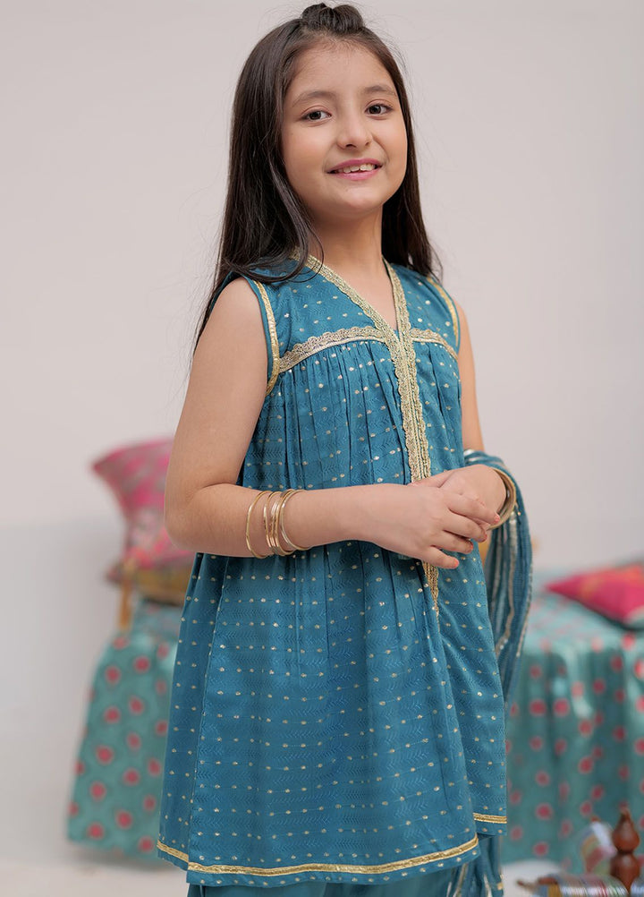 Senorita Cotton Casual 3 Piece Suit for Girls -  KBD-02537-TBL/GLD