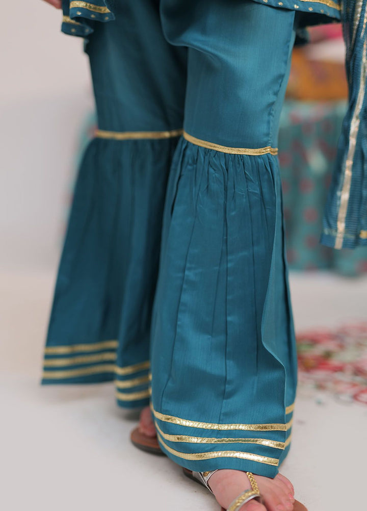 Senorita Cotton Casual 3 Piece Suit for Girls -  KBD-02537-TBL/GLD