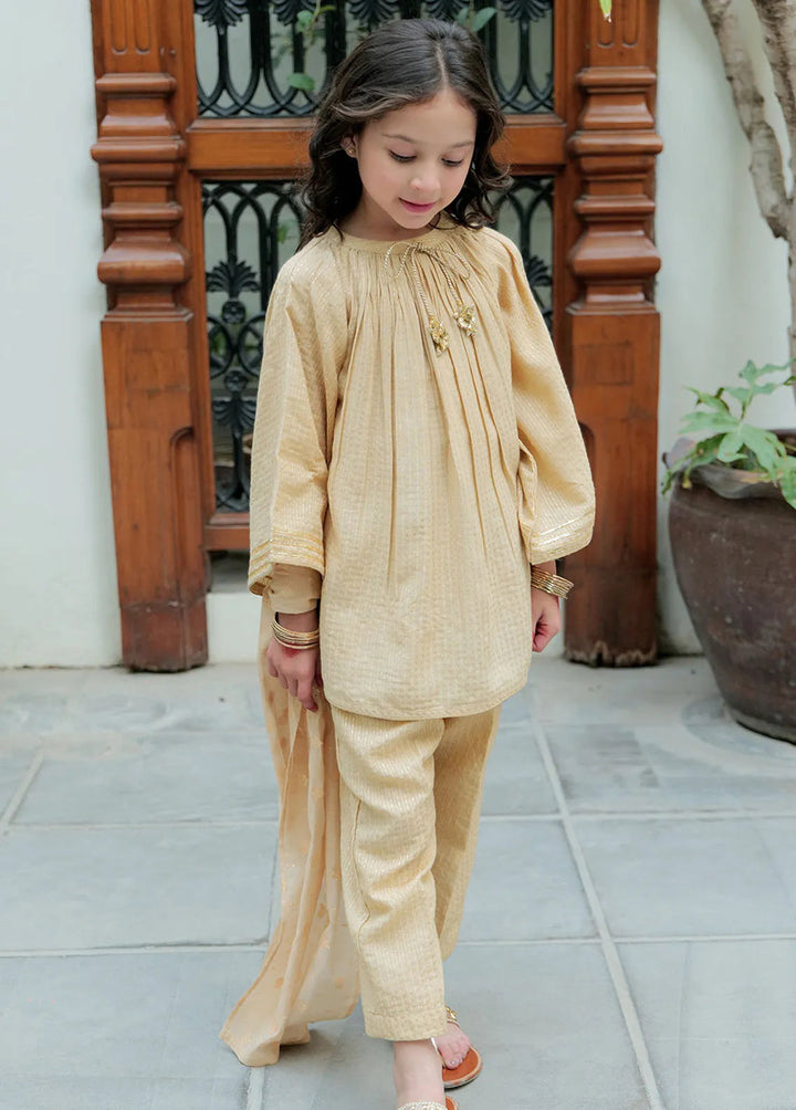 Senorita Cotton Casual 3 Piece Suit for Girls -  KBD-02622-FWN/GLD