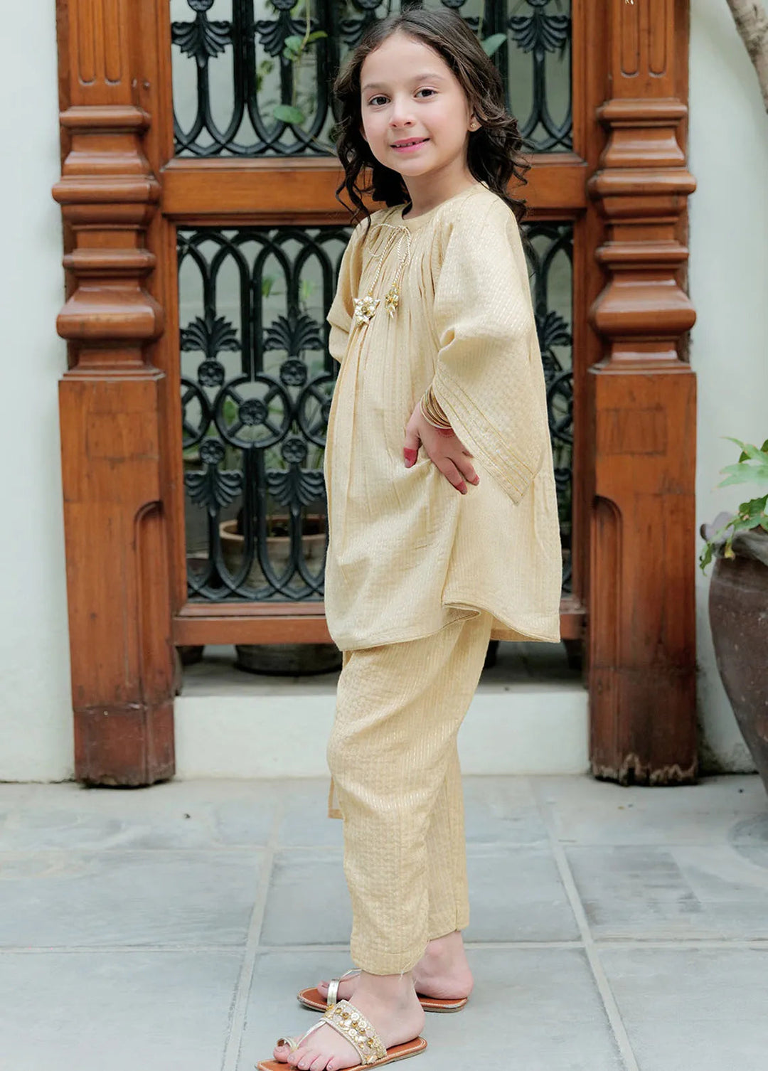 Senorita Cotton Casual 3 Piece Suit for Girls -  KBD-02622-FWN/GLD