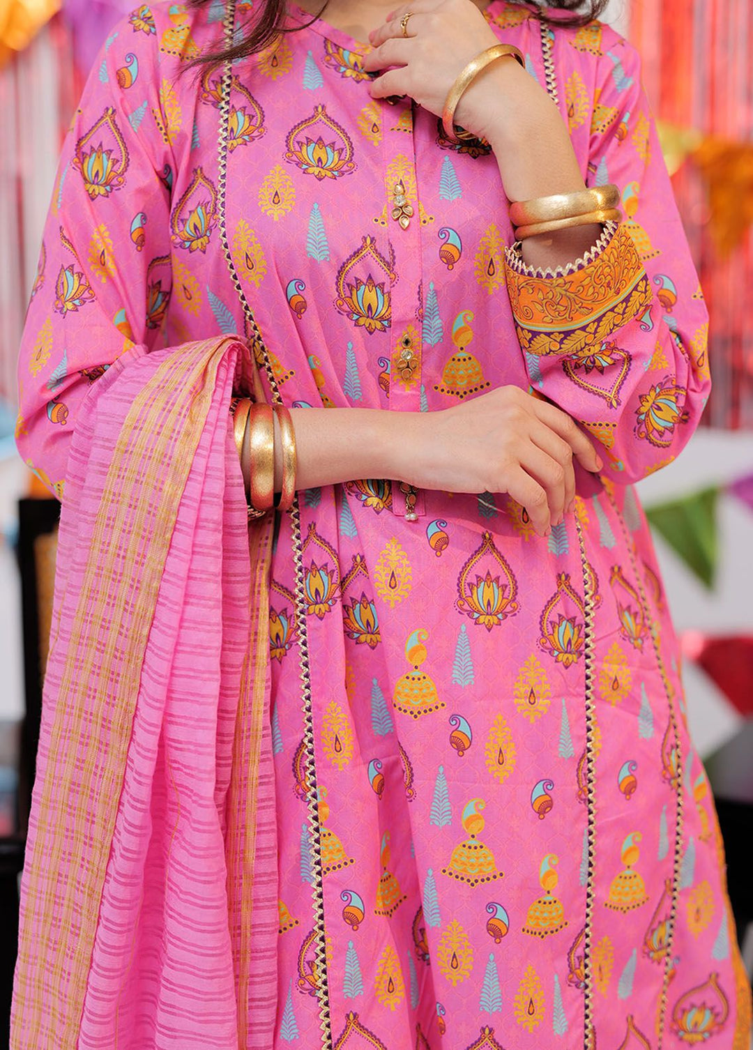 Senorita Cotton Casual 3 Piece Suit for Girls -  LBD-02531-PNK/GLD