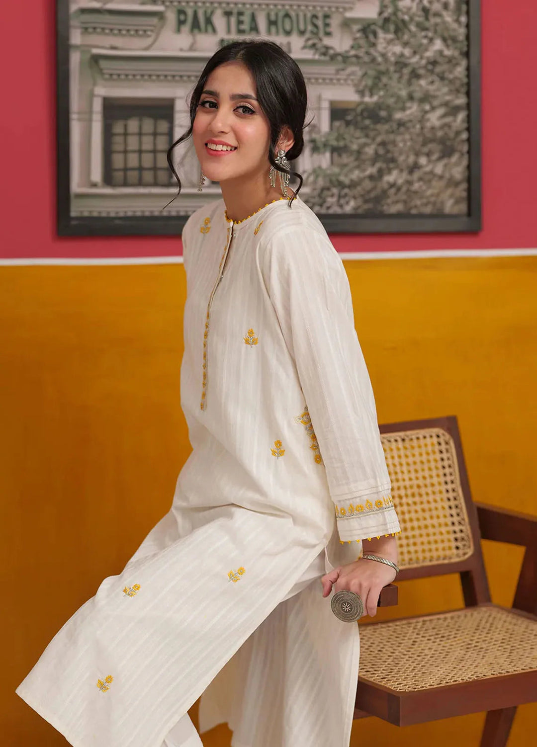Senorita Cotton Casual 3 Piece Suit for Women -  LAC-02226-WHT/MCL