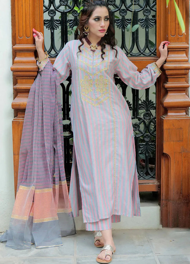 Senorita Cotton Casual 3 Piece Suit for Women -  LBD-02564-GRY/RED