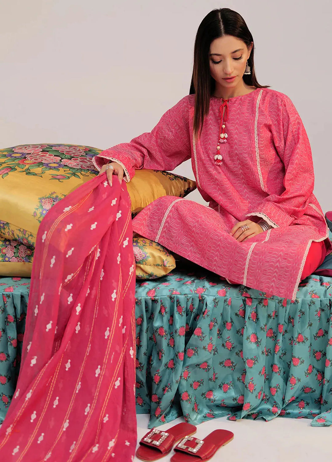 Senorita Cotton Casual 3 Piece Suit for Women -  LBD-02607-RED