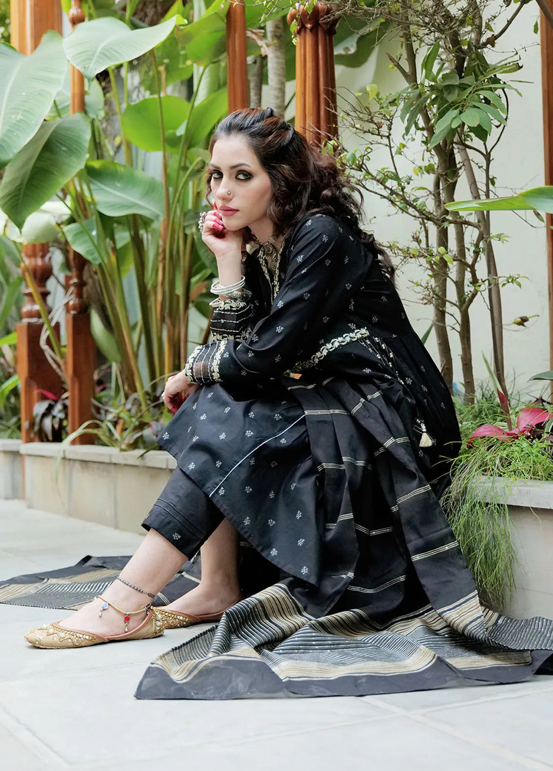 Senorita Cotton Casual 3 Piece Suit for Women -  LBD-02620-BLK/GLD