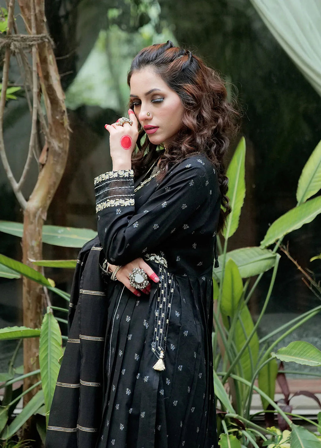 Senorita Cotton Casual 3 Piece Suit for Women -  LBD-02620-BLK/GLD