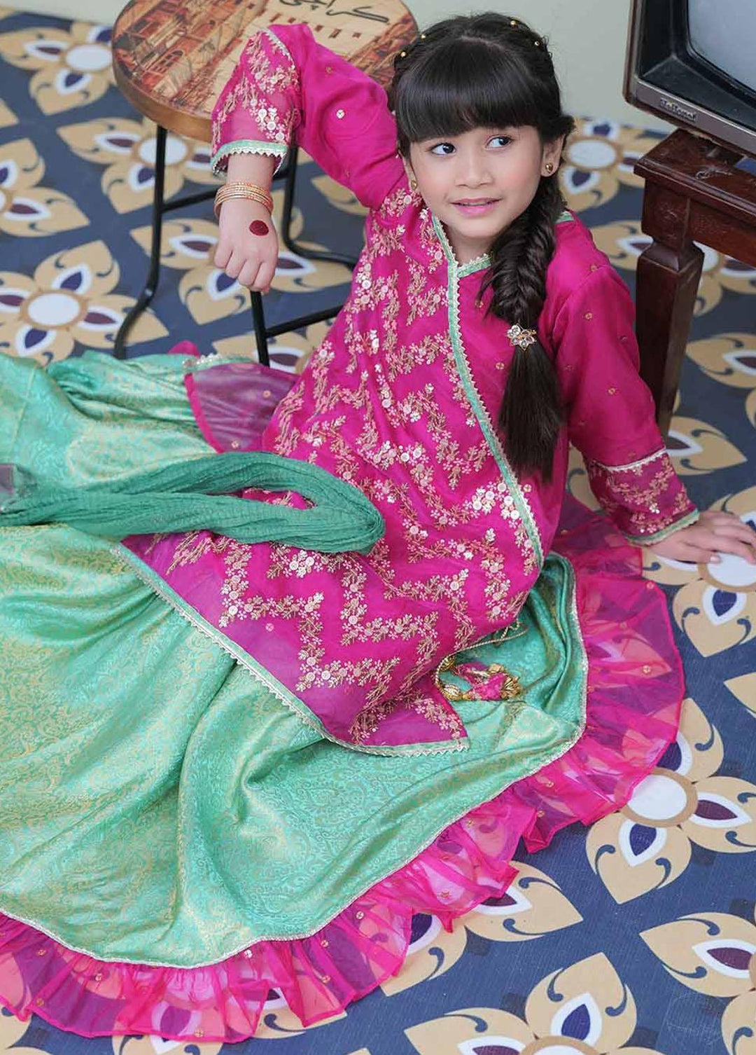 Senorita Banarsi Formal 3 Piece Suit for Girls -  KDD-02090