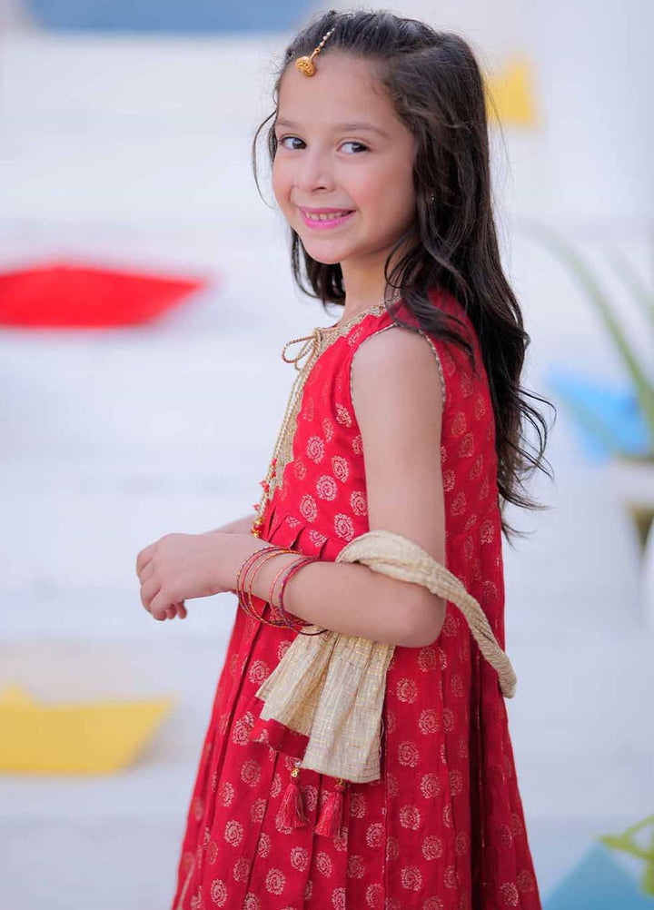 Senorita Jamawar Casual 3 Piece Suit for Girls -  KDD-02407-RED/GLD