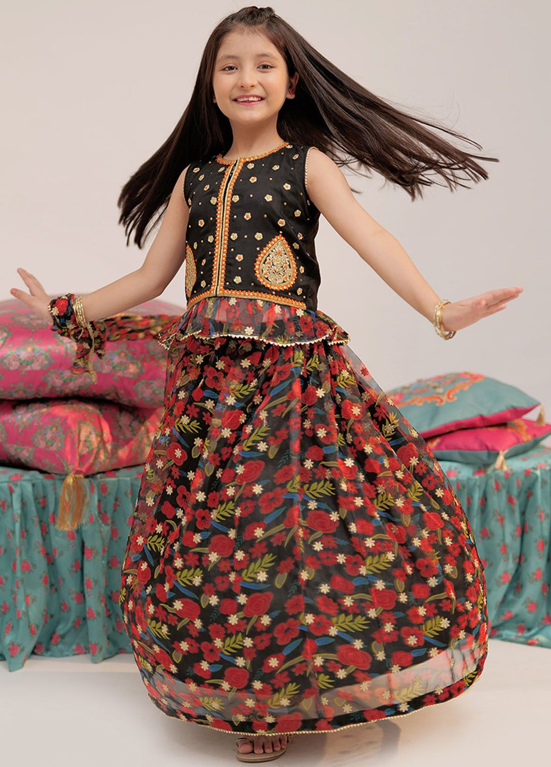 Senorita Organza Casual 3 Piece Suit for Girls -  KDD-02427-GRN/MCL