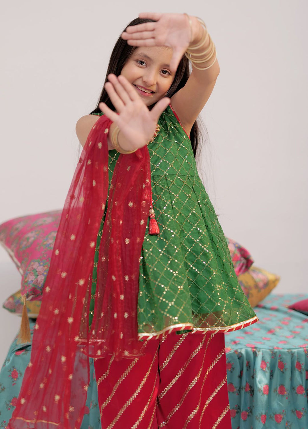 Senorita Pret Casual Banarsi 3 Piece Suit KDD-02419-GRN-RED