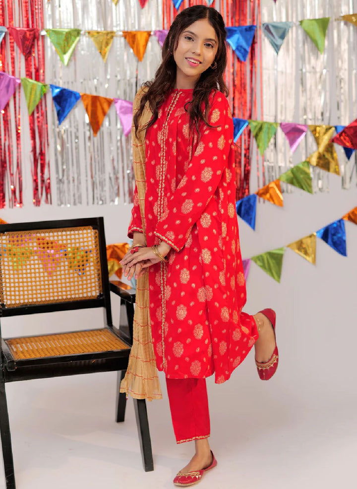 Senorita Pret Casual Cotton 3 Piece Suit GBD-02604-RED/GLD