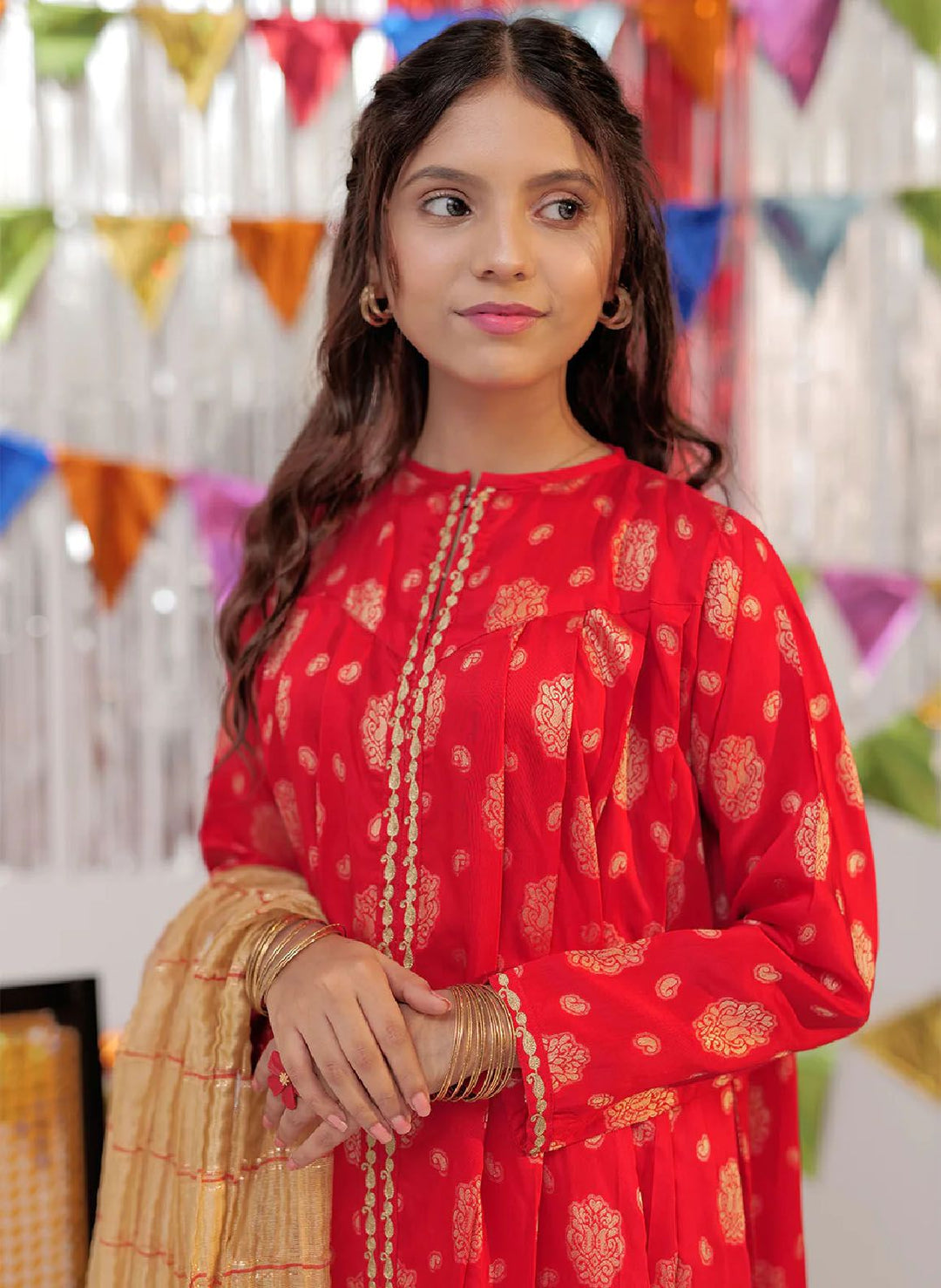 Senorita Pret Casual Cotton 3 Piece Suit GBD-02604-RED/GLD